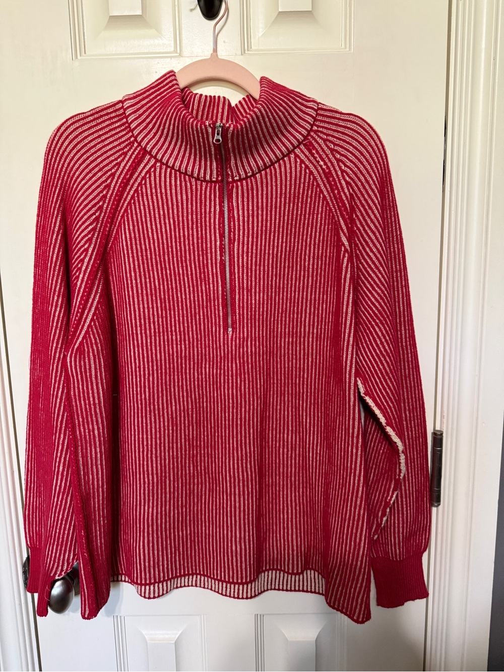 Zenana Outfitters Red & White Striped Half-Zip Pullover